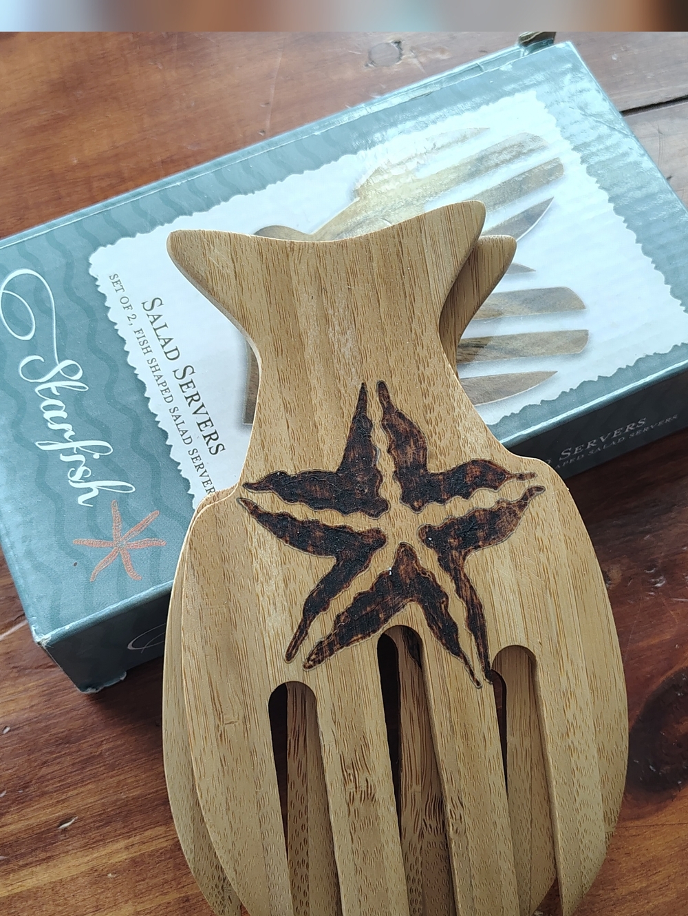 Salad Servers with Burned Star Design